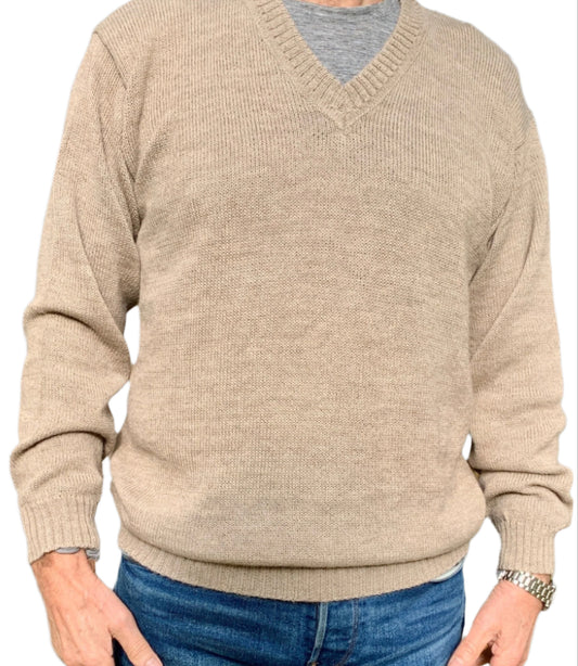 Beige Baby Alpaca V-Neck Jumper