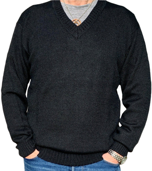 Black Baby Alpaca V-Neck Jumper