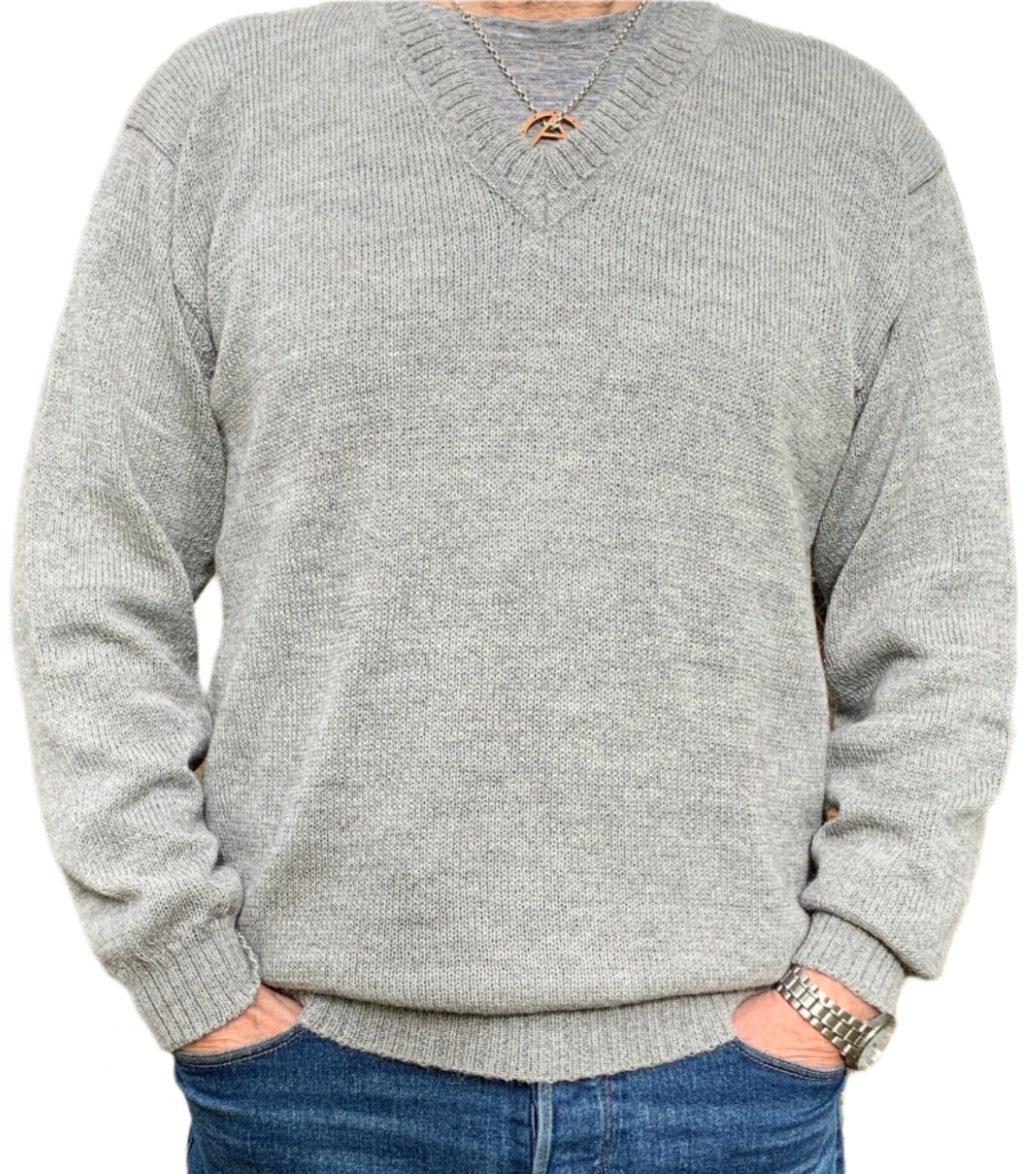 Light Gray Baby Alpaca V-Neck Jumper