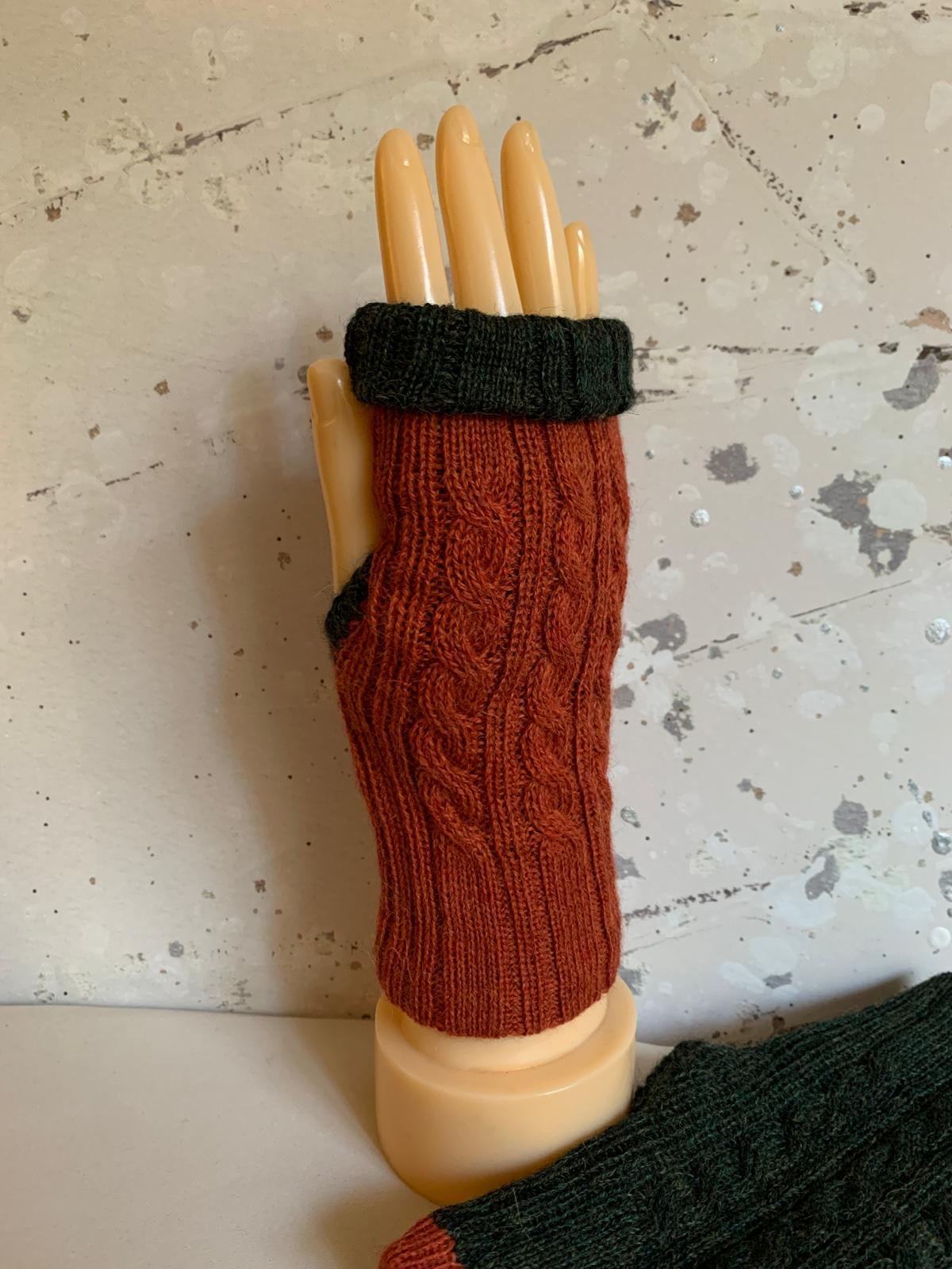 Reversible Dark Orange/Dark Green Mittens