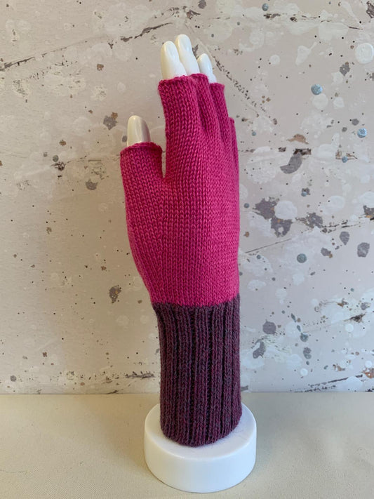 Double Color Baby Alpaca Half Finger Gloves