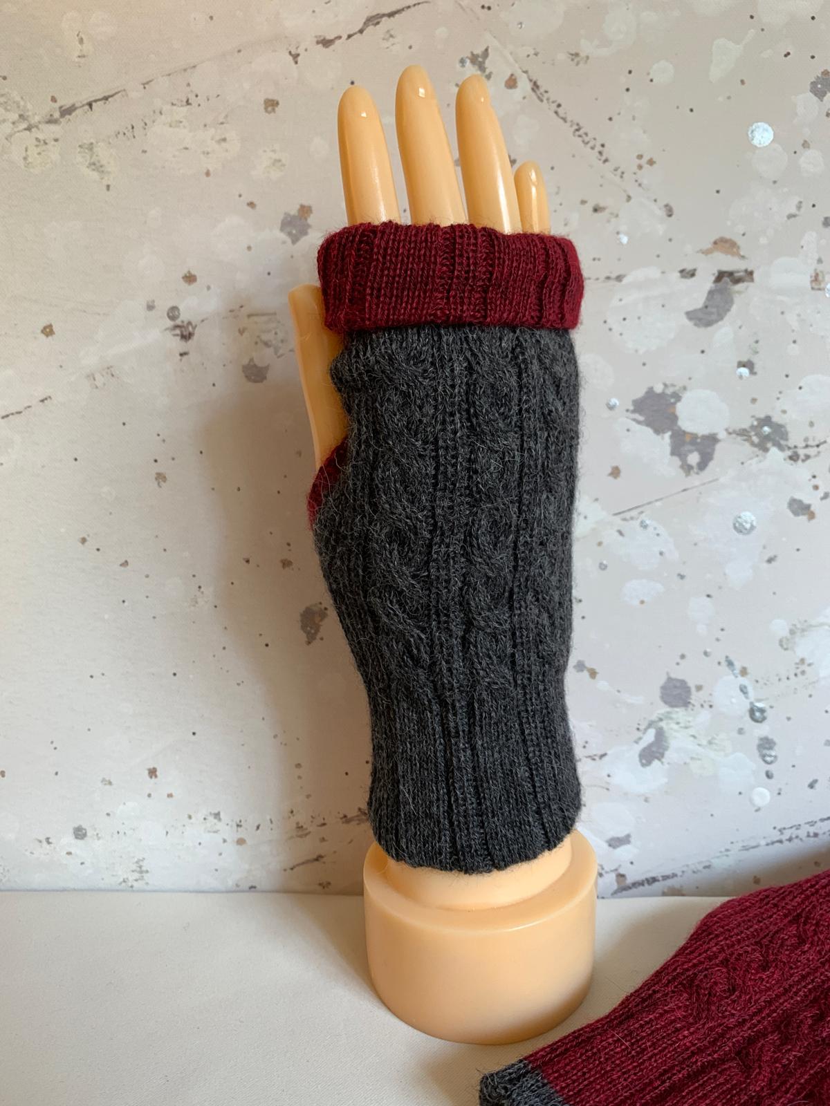 Reversible Dark Gray/Dark Red Mittens