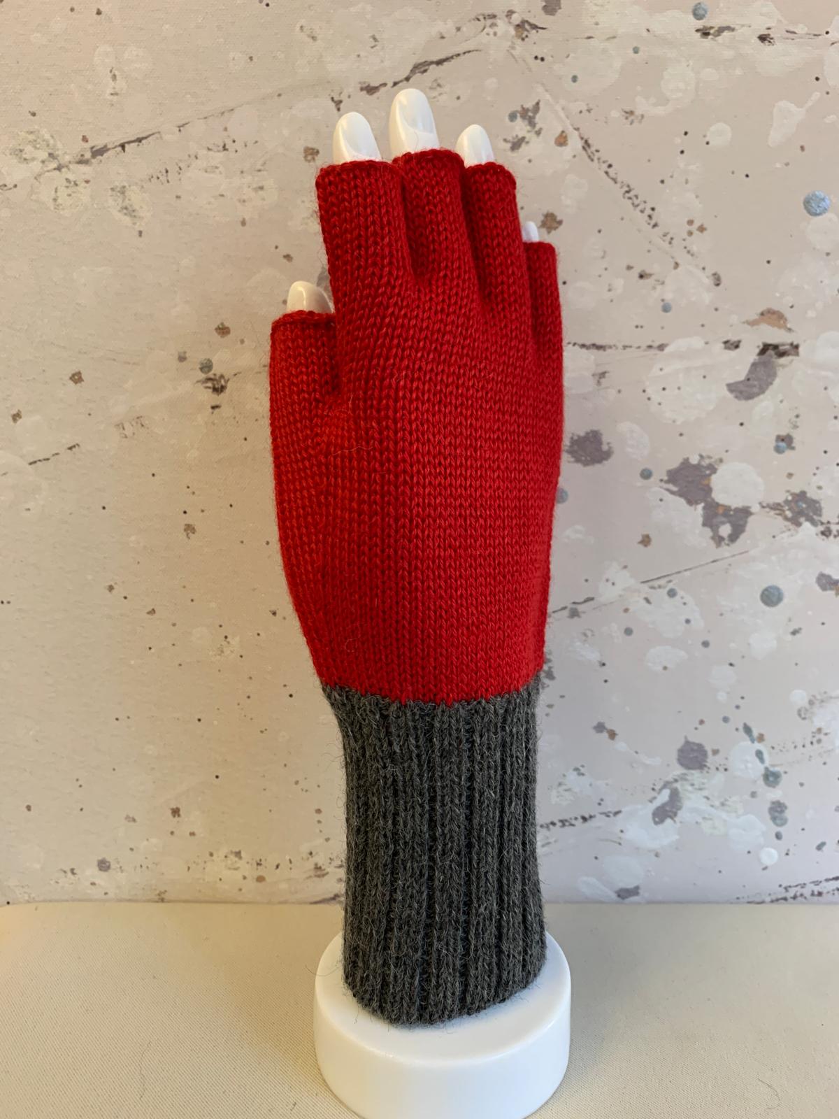 Double Color Baby Alpaca Half Finger Gloves