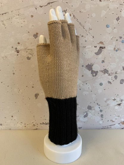 Double Color Baby Alpaca Half Finger Gloves