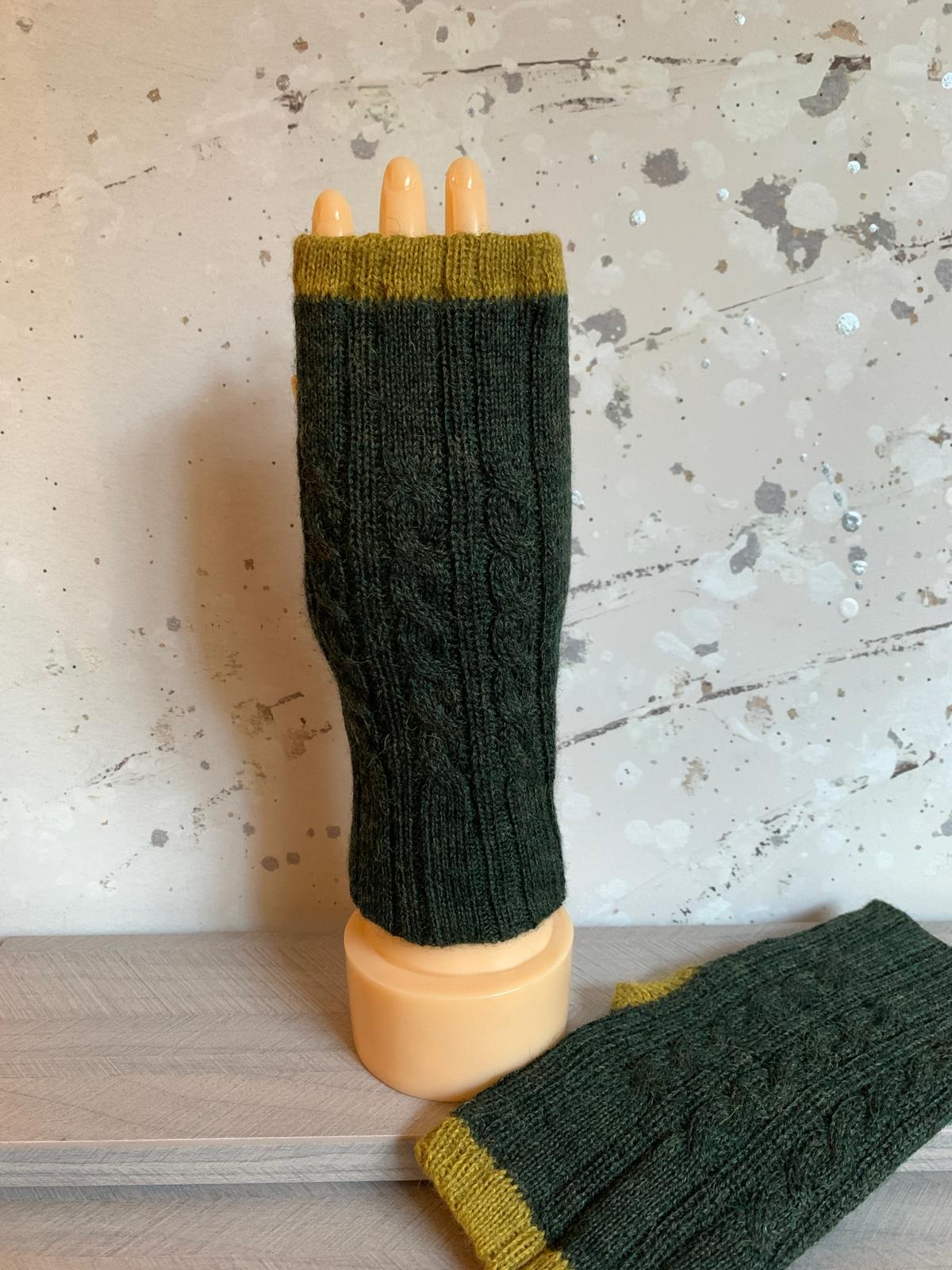 Reversible Dark Green/Light Mustard Mittens