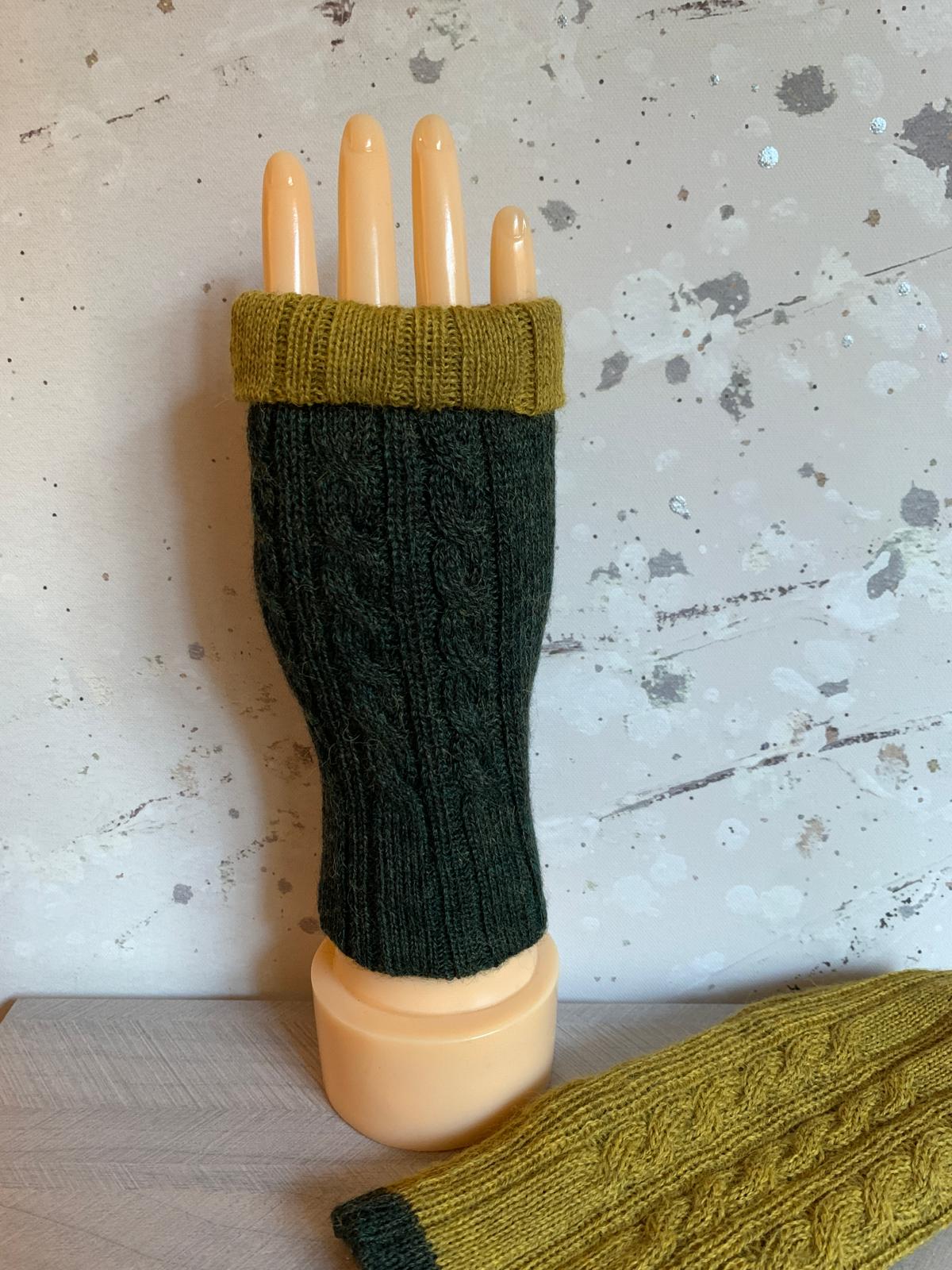 Reversible Dark Green/Light Mustard Mittens
