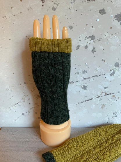 Reversible Dark Green/Light Mustard Mittens