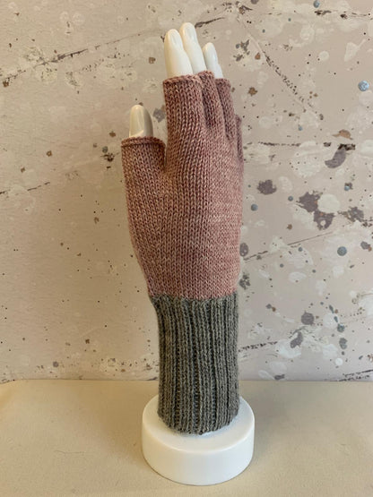 Double Color Baby Alpaca Half Finger Gloves