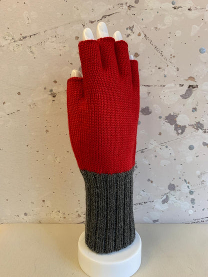 Double Color Baby Alpaca Half Finger Gloves